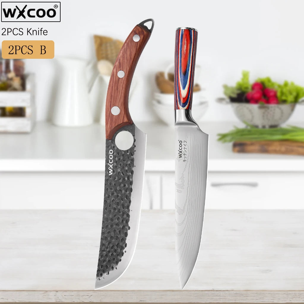 Kitchen Knives Forged Butcher Boning Knife Damascus Laser Pattern Chef Knife Japanese Santoku Knife Vegetable and Fruit Knives