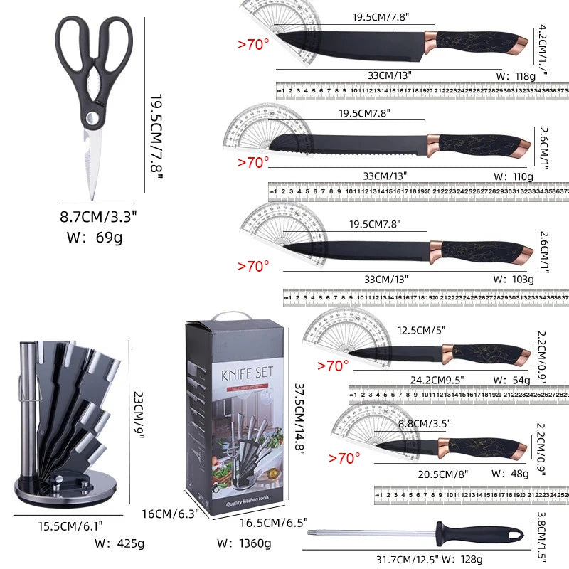 Kitchen Knife Set 8PCS Stainless Steel Japanese Chef's Knives Sharp Meat Cutting Cooking Knife Scissors Bread Knife Fruit Peeler