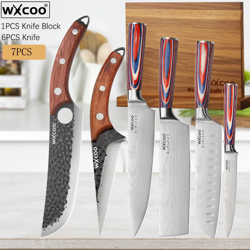 Kitchen Knives Forged Butcher Boning Knife Damascus Laser Pattern Chef Knife Japanese Santoku Knife Vegetable and Fruit Knives