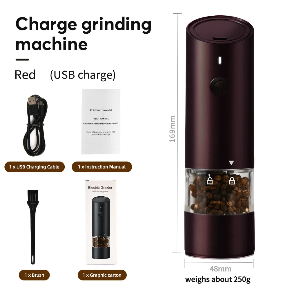 Wooden Color Electric Salt and Pepper Grinder USB Rechargeable Adjustable Coarseness Refillable Mills Spice Pepper Grinders