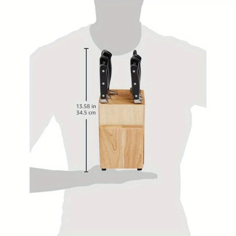 6-Piece Kitchen Knife Set with High-Carbon Stainless-Steel Blades and Pine Wood Block Black