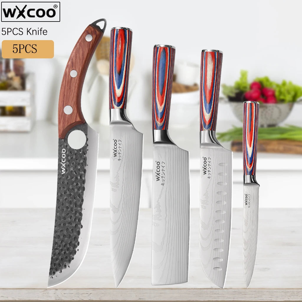 Kitchen Knives Forged Butcher Boning Knife Damascus Laser Pattern Chef Knife Japanese Santoku Knife Vegetable and Fruit Knives