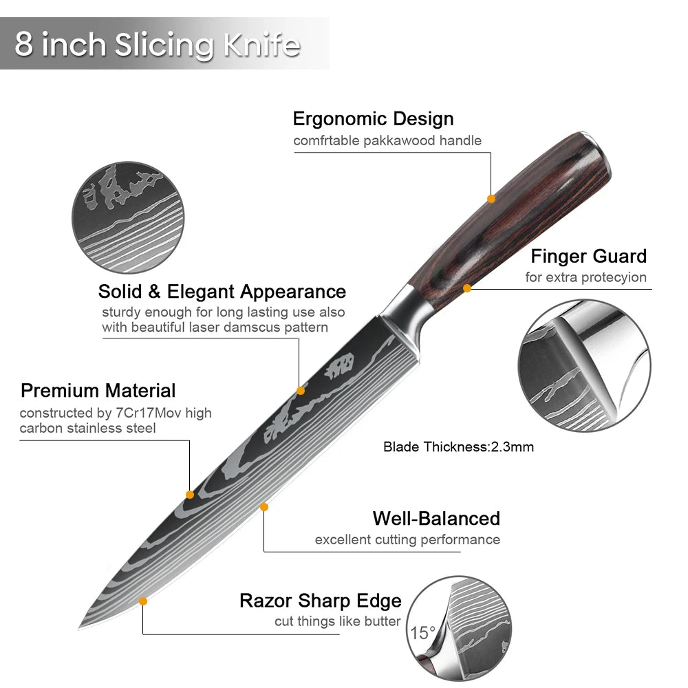 MDHAND Japanese Kitchen Knives German Stainless Steel 8 Inch Slicing Knife Sharp Razor Carving Knife Sushi Knife for Gift