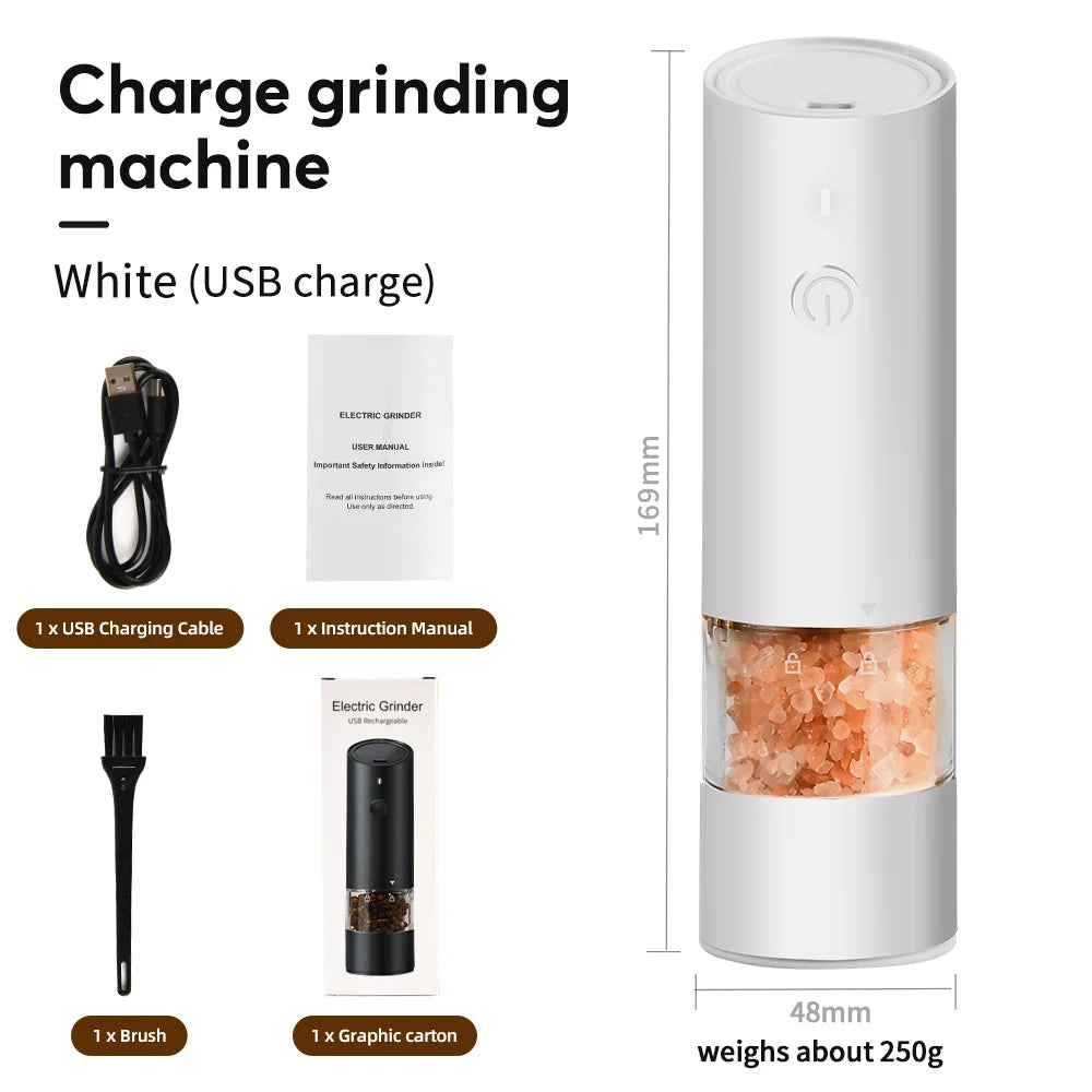Wooden Color Electric Salt and Pepper Grinder USB Rechargeable Adjustable Coarseness Refillable Mills Spice Pepper Grinders