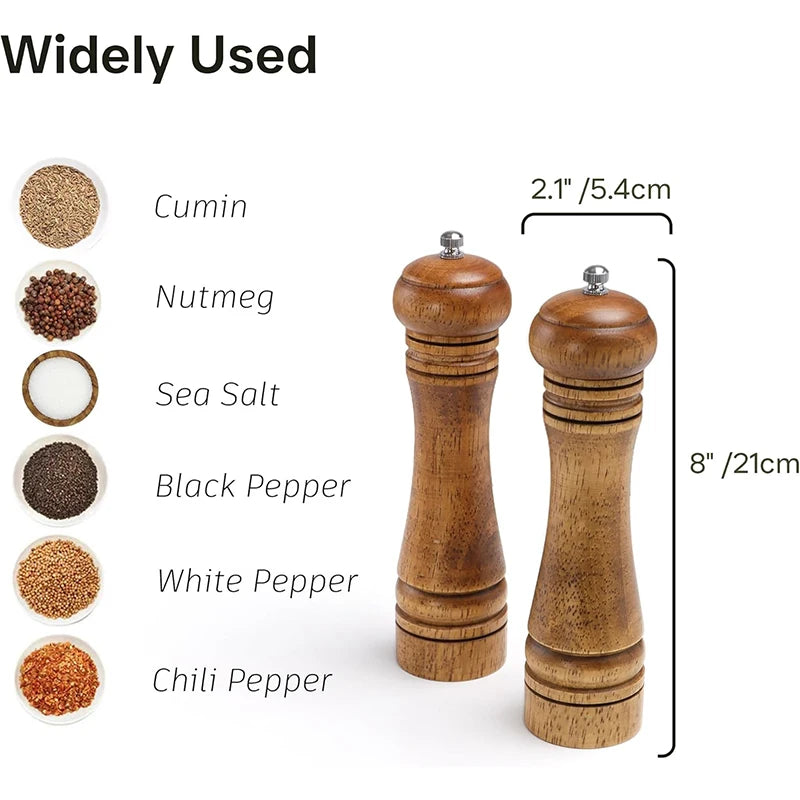 Wooden Salt and Pepper Grinder Set Premium Oak Wood Salt Grinders Shakers Pepper Mill With Adjustable Ceramic Grinder JT551