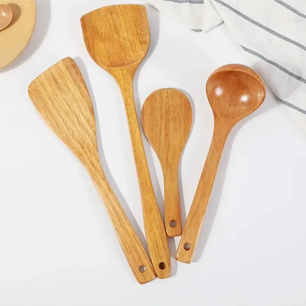 Wooden Kitchen Utensil Set Special High Temperature Resistant Household Long-Handled No Paint No Wax Kitchen Tools
