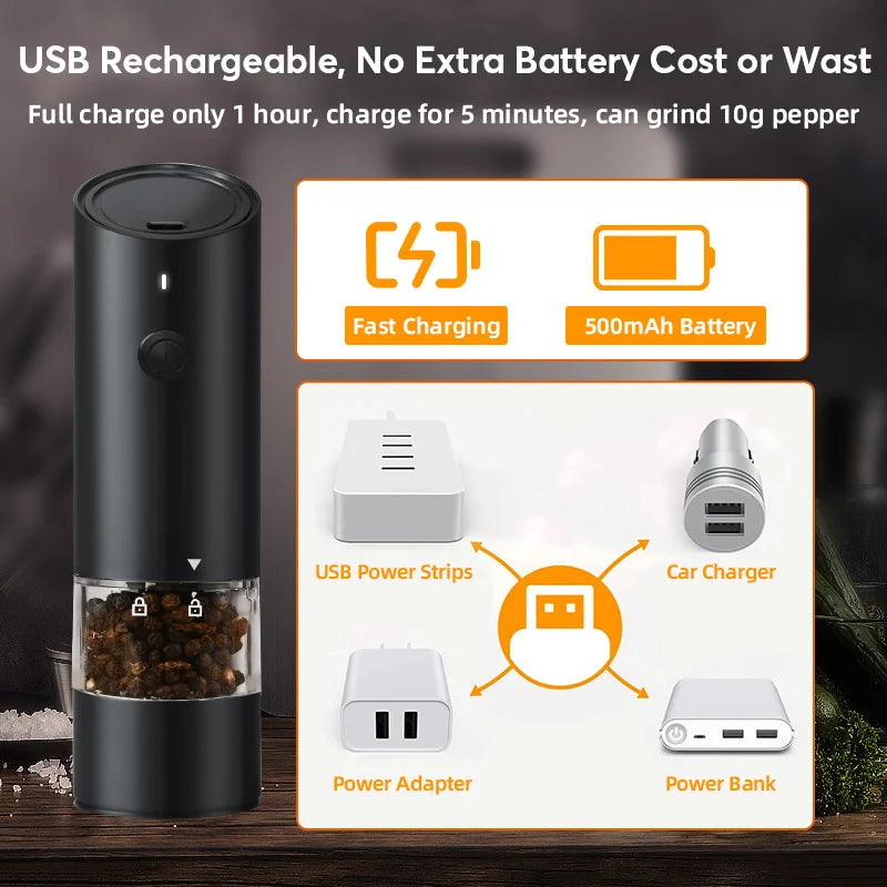 Wooden Color Electric Salt and Pepper Grinder USB Rechargeable Adjustable Coarseness Refillable Mills Spice Pepper Grinders
