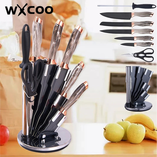 Kitchen Knife Set 8PCS Stainless Steel Japanese Chef's Knives Sharp Meat Cutting Cooking Knife Scissors Bread Knife Fruit Peeler