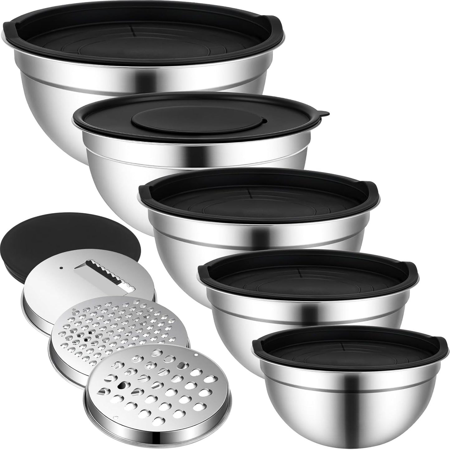 5-Piece Mixing Bowl Set with Airtight Lids & Grater Attachments