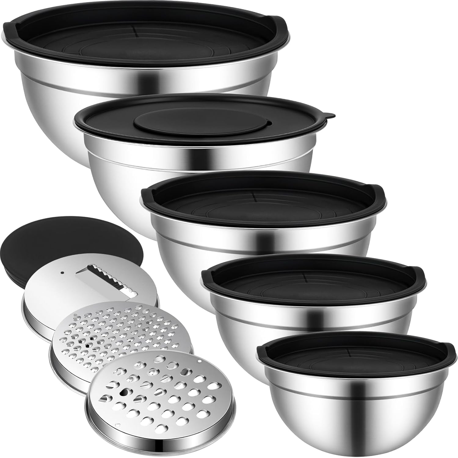 5-Piece Mixing Bowl Set with Airtight Lids & Grater Attachments