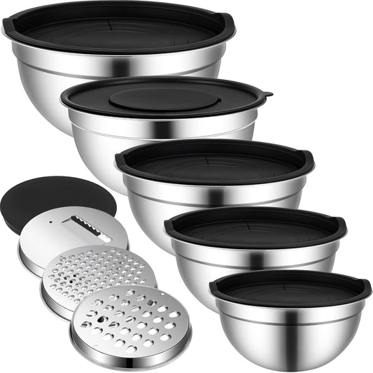 5-Piece Mixing Bowl Set with Airtight Lids & Grater Attachments