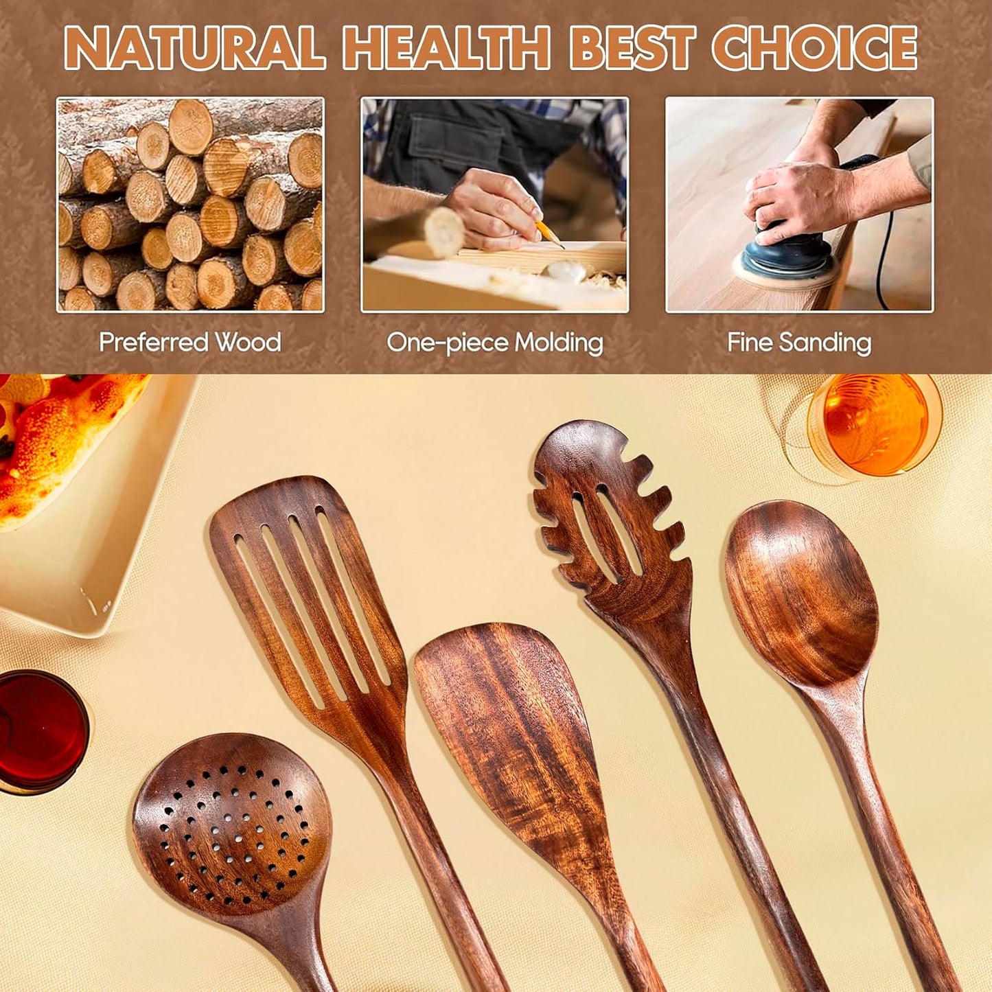 5-Piece Natural Teak Wood Cooking Utensil Set