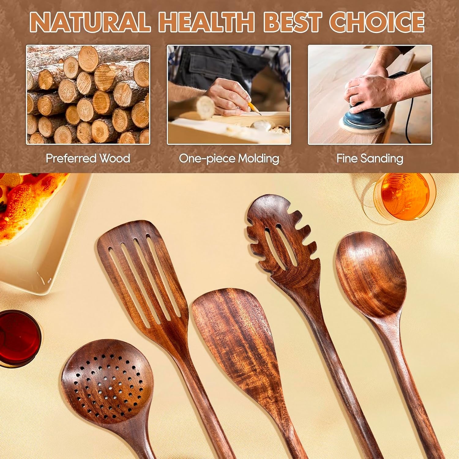 5-Piece Natural Teak Wood Cooking Utensil Set