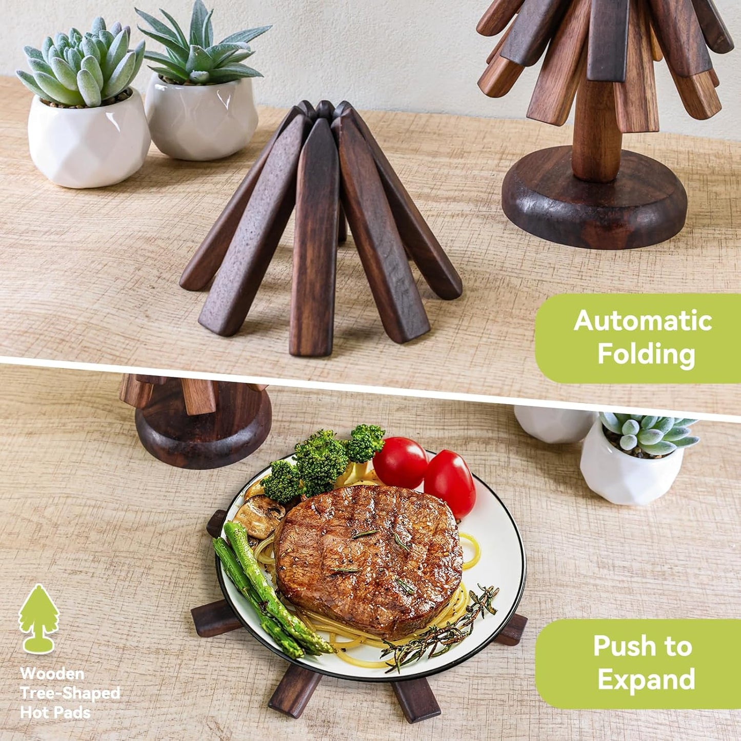 Black Walnut Wood Table Mat Set，Wood Coasters, Creative Small Tree Coaster, Wooden Trivets for Hot Dishes，Unique Kitchen Gadgets, Home Desktop Decorations (Black Walnut)