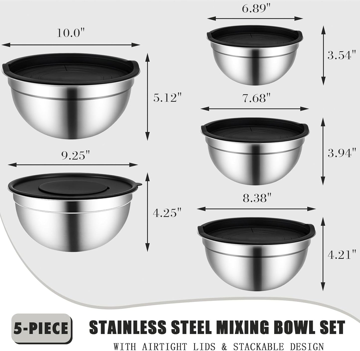 5-Piece Mixing Bowl Set with Airtight Lids & Grater Attachments