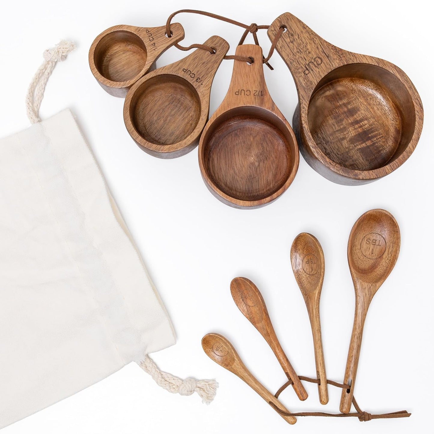 Wooden Measuring Cups and Spoons Set - Cute Measuring Cups, Wood Kitchen Accessories