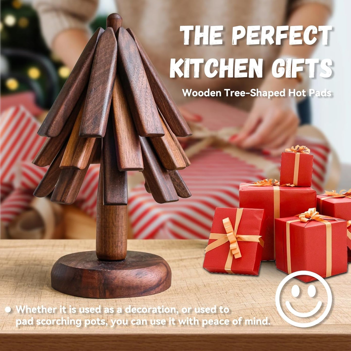 Black Walnut Wood Table Mat Set，Wood Coasters, Creative Small Tree Coaster, Wooden Trivets for Hot Dishes，Unique Kitchen Gadgets, Home Desktop Decorations (Black Walnut)