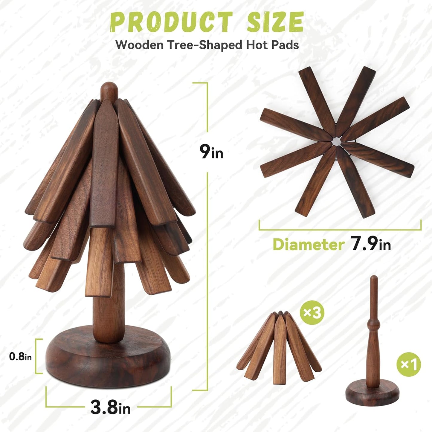 Black Walnut Wood Table Mat Set，Wood Coasters, Creative Small Tree Coaster, Wooden Trivets for Hot Dishes，Unique Kitchen Gadgets, Home Desktop Decorations (Black Walnut)