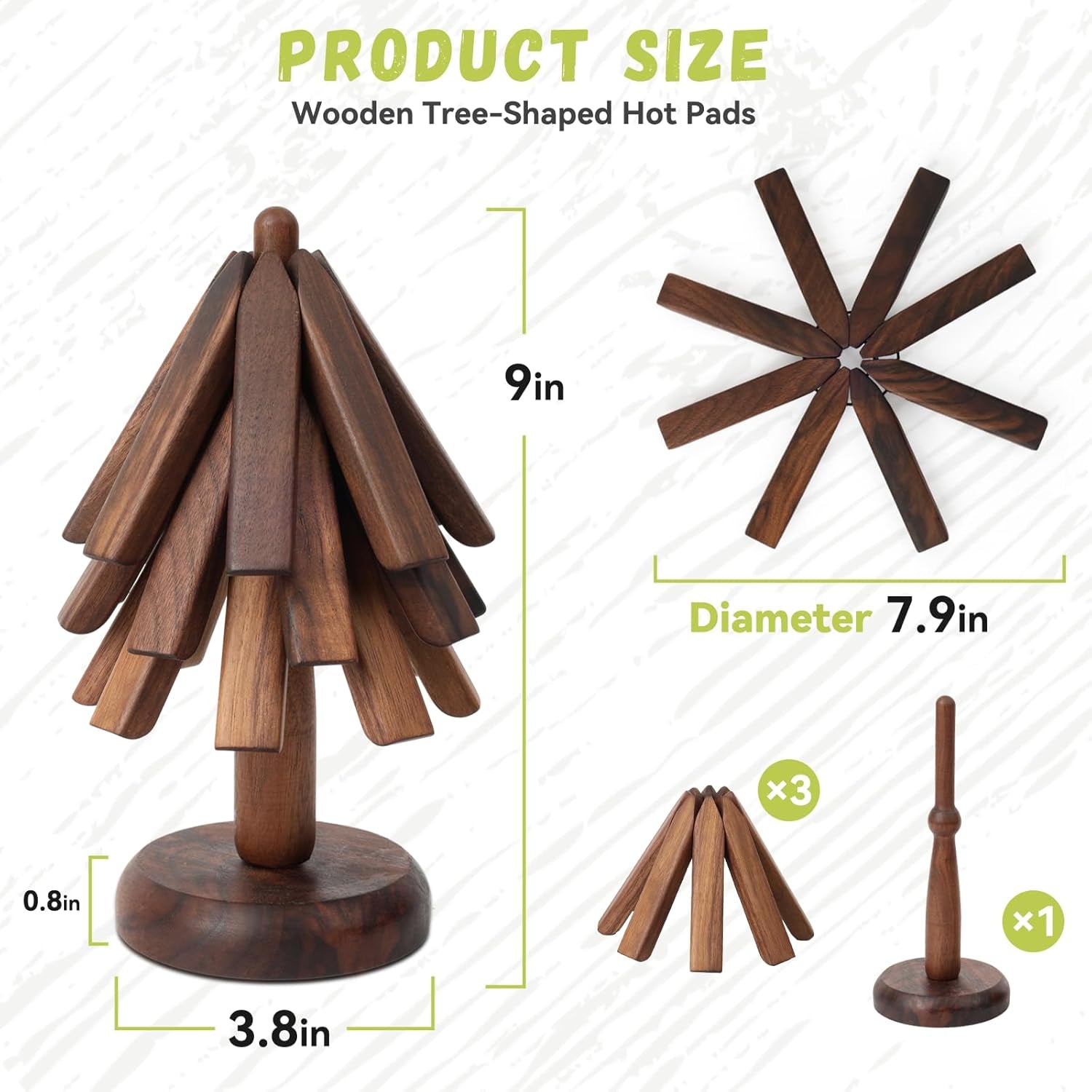 Black Walnut Wood Table Mat Set，Wood Coasters, Creative Small Tree Coaster, Wooden Trivets for Hot Dishes，Unique Kitchen Gadgets, Home Desktop Decorations (Black Walnut)