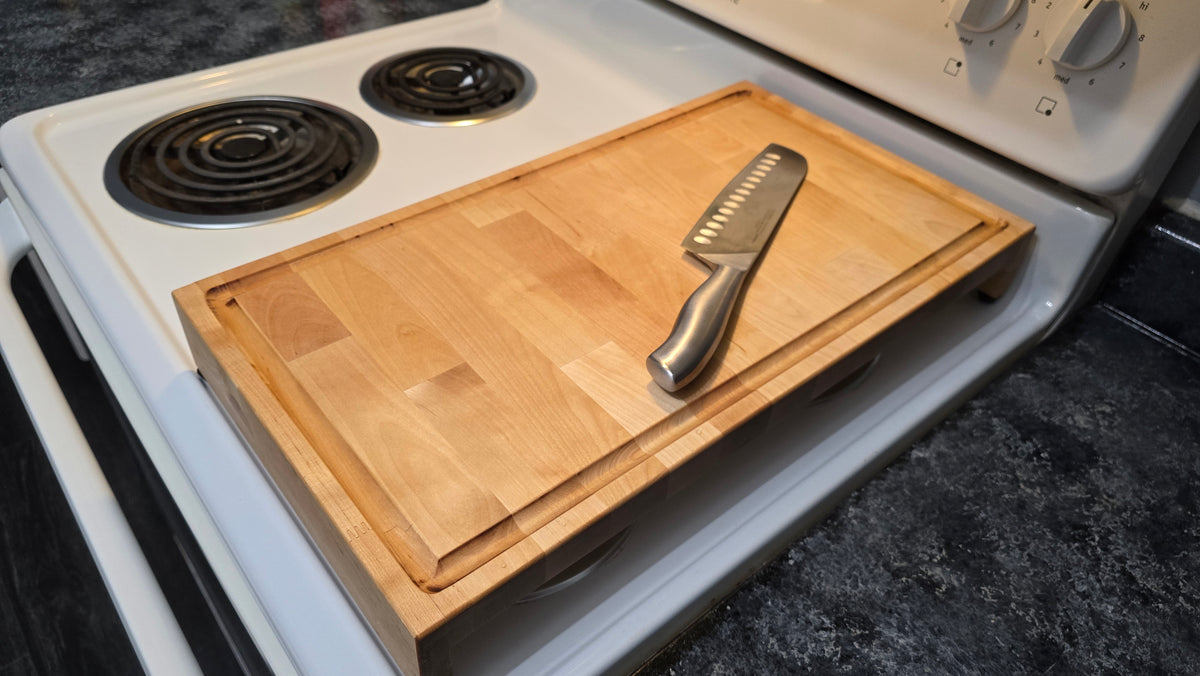 Stovetop Prep Board | Handmade Butcher Block Cutting Board with Legs