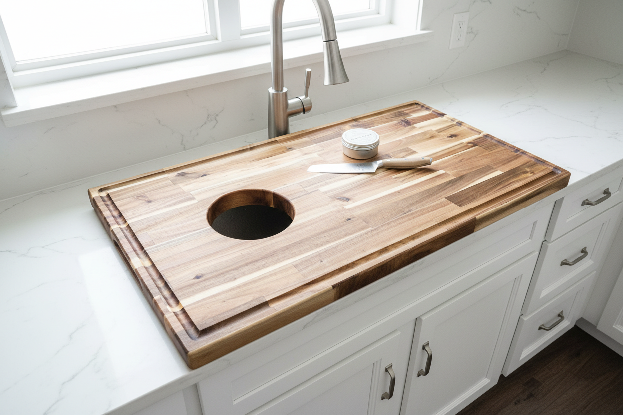 Handmade Hardwood Sink Cover & Over-the-Sink Cutting Board | Custom Sizes